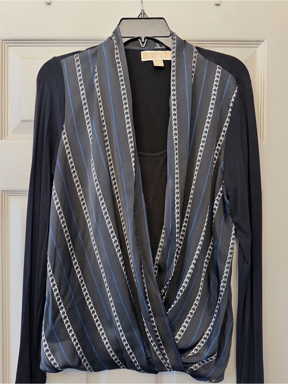 Michael Kors draped wrap top with chain stripe print